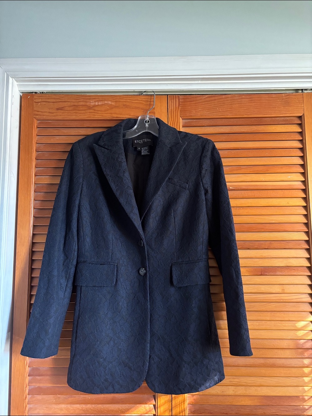Etcetera Navy Lace Textured Double -Breasted Formal Women's Blazer Size 4 - Picture 4 of 12